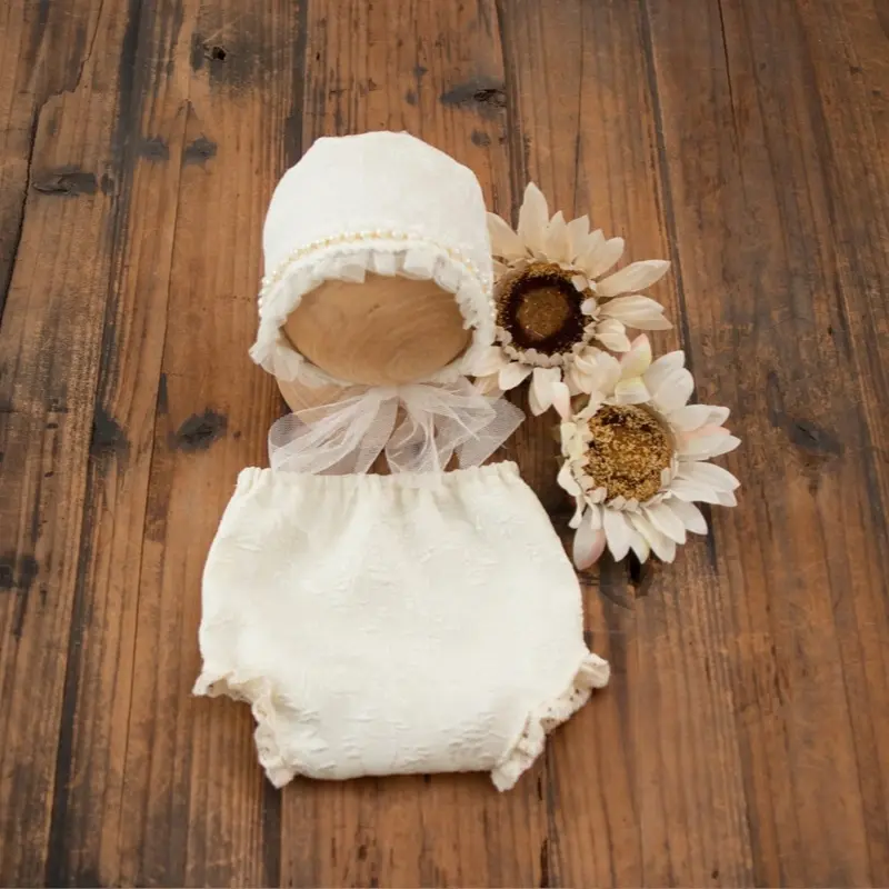 Baby Girl White Lace Dress Hat Set - Newborn Photography Outfit - Image 4